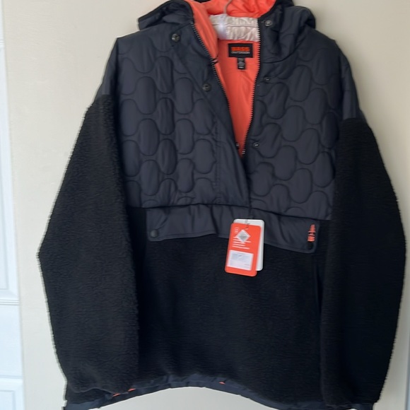 Bass Outdoor Woman’s Jacket Mixed Ripstop Quilted Sherpa Black/Orange - Picture 4 of 6